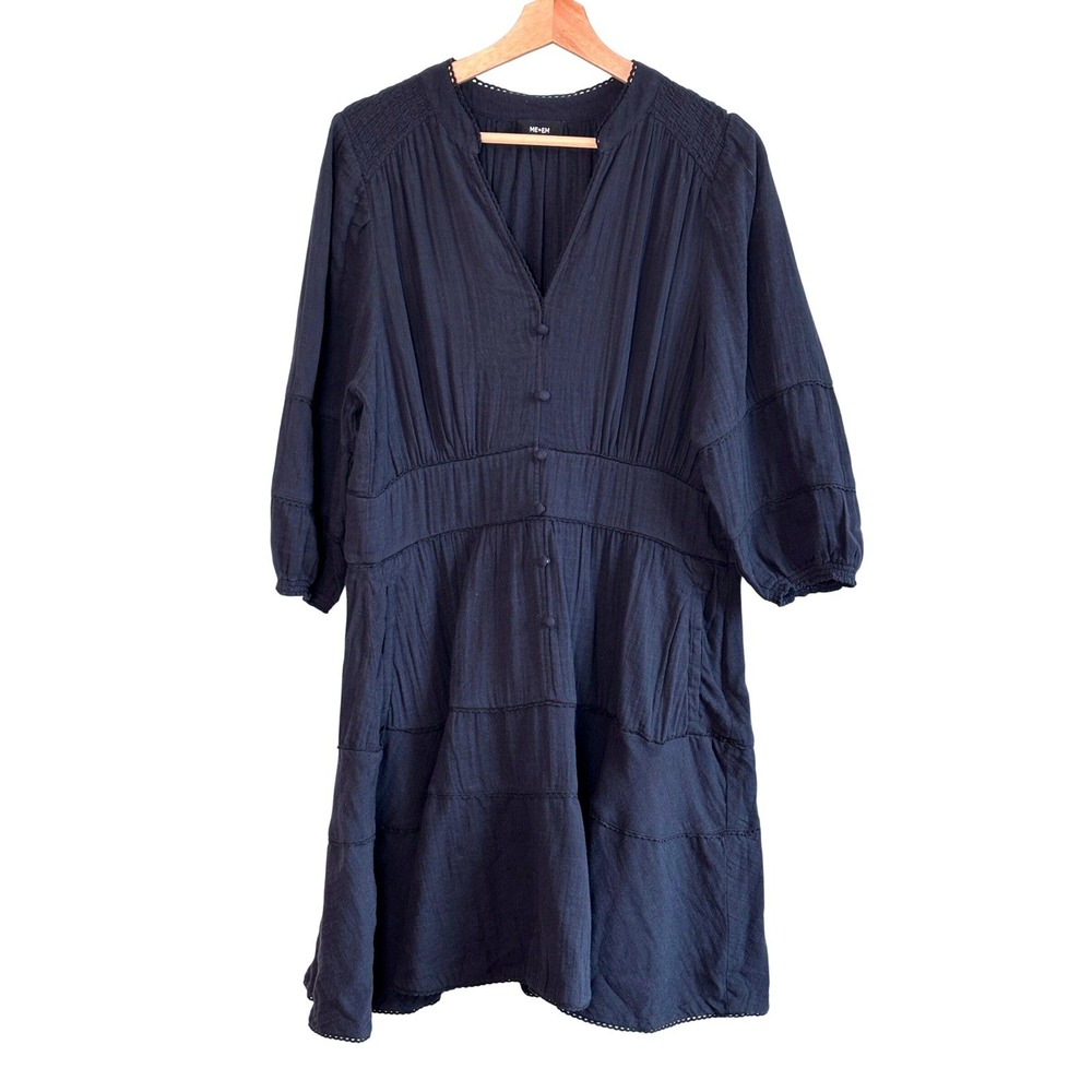 ME + EM Cotton Navy Blue Dress US 12 Flattering Feminine Understated Luxury